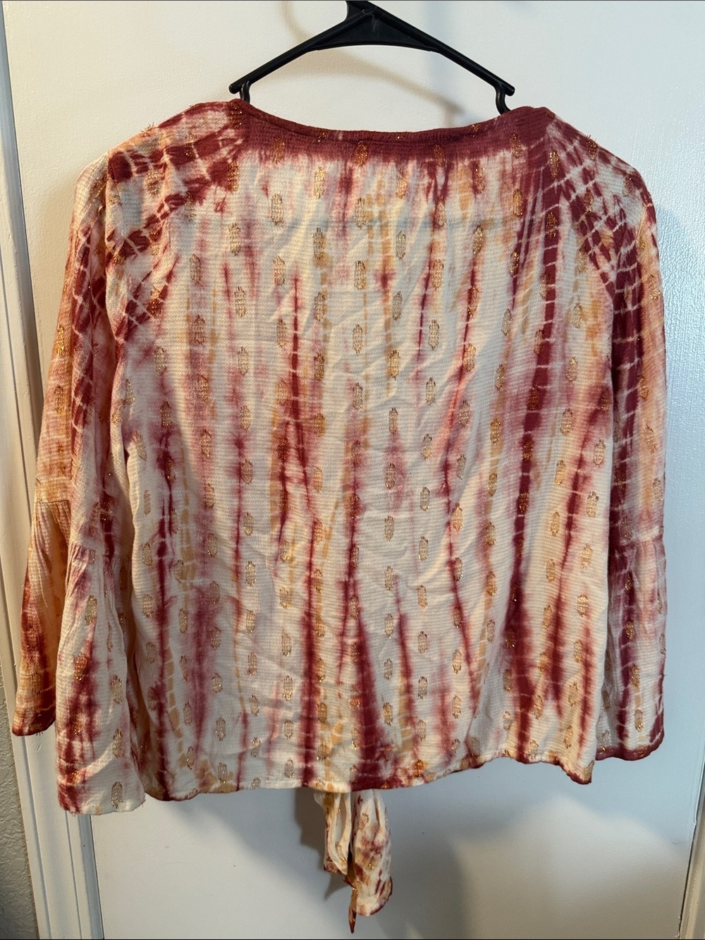 lovestitch Ivory and Rust Tie-Front V-Neck Blouse with Gold Detail - Picture 5 of 5